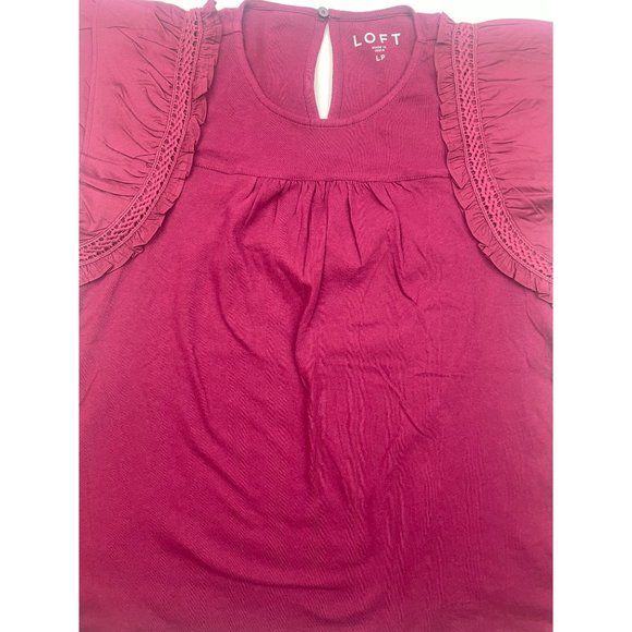 LOFT Women Petite Tiered Ruffle Mixed Media Top Large - Picture 11 of 16